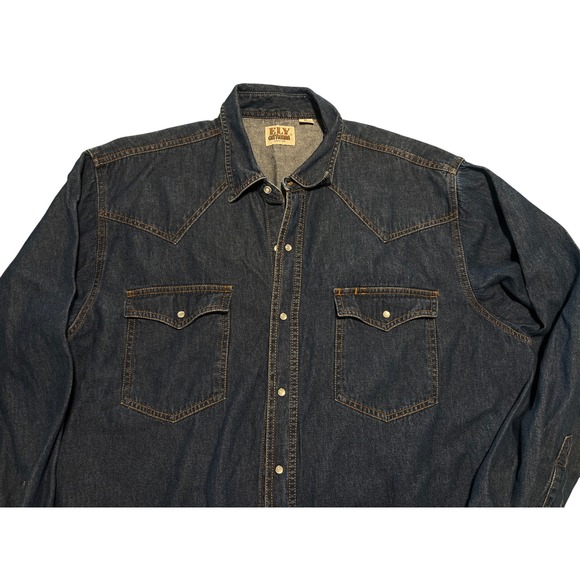 Ely Cattleman Mens XL Dark Wash Denim Western Snap Up Long Sleeve Shirt - Picture 2 of 5